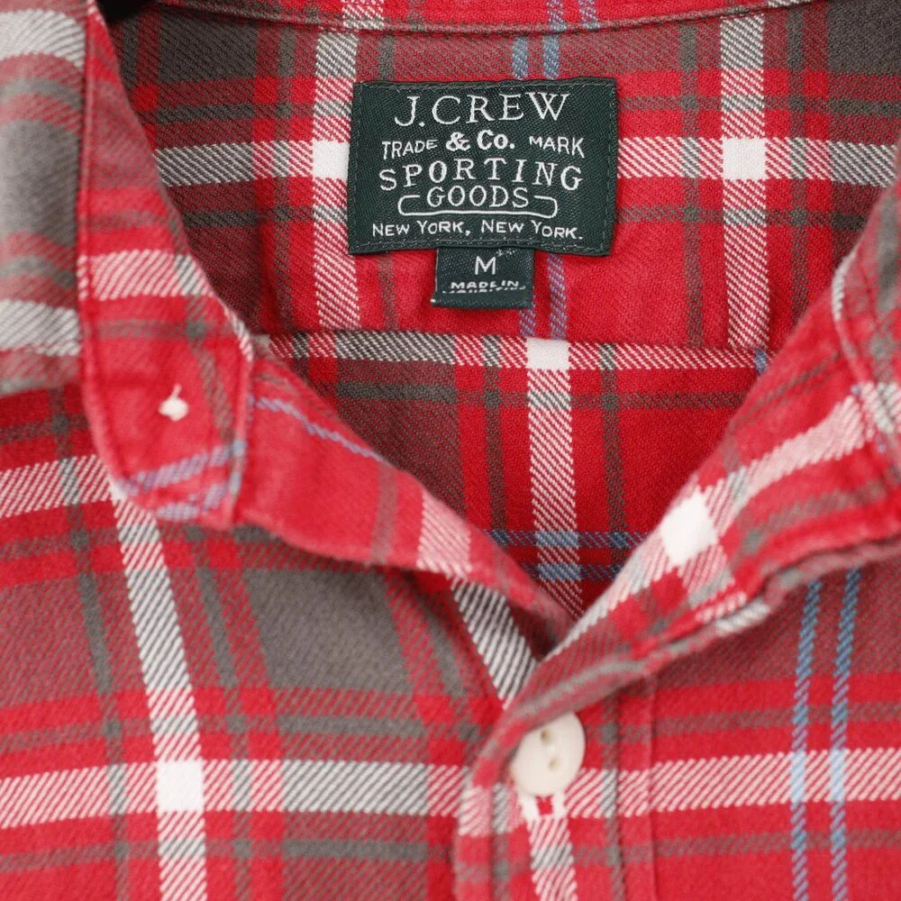 J Crew Shirt Mens Medium Flannel Button Up Long Sleeve Red Plaid Cotton sporting